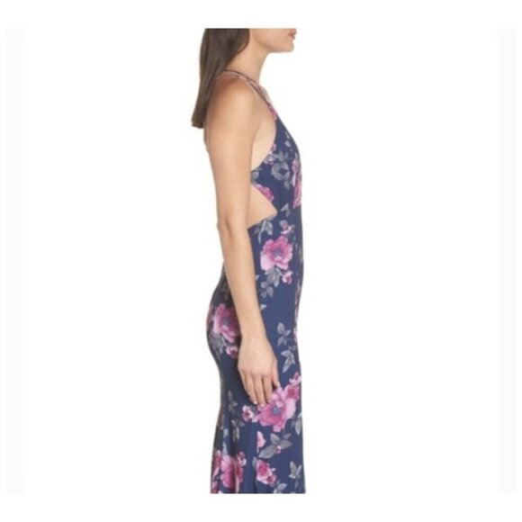 Fame and Partners NWT $279 Blue Pink Floral Gown Maxi Dress Plunging V-Neck 2 - Picture 11 of 14